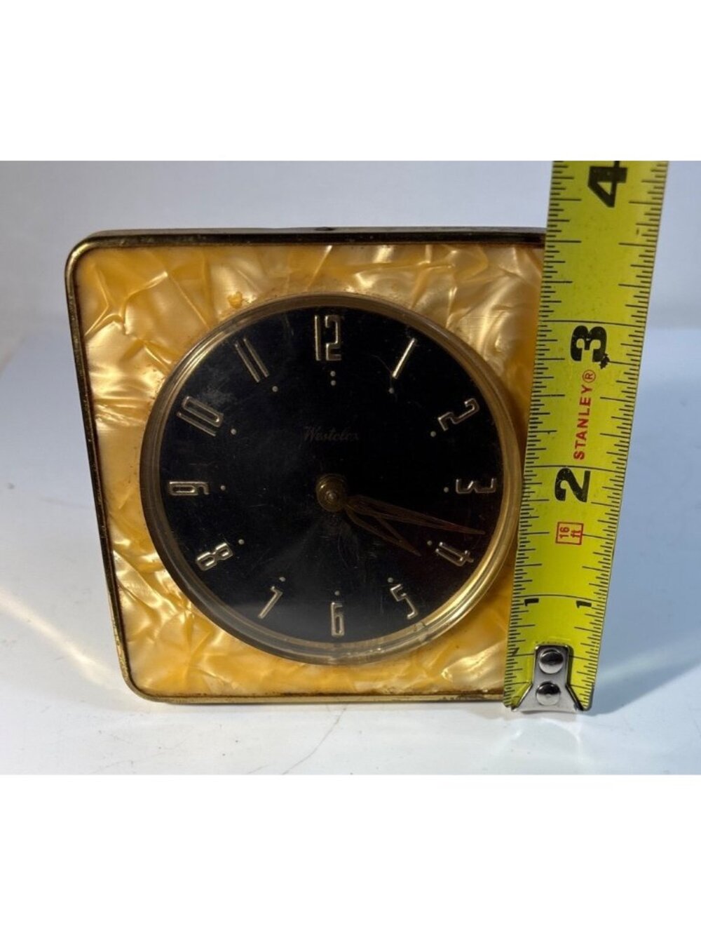 Westclox Scotland Alarm Clock With Marbled Yellow Case & Black Dial Wind Up 3.5" - Picture 10 of 10